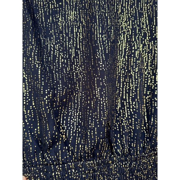 Aqua Metallic Puff Sleeve Mini Dress Small Navy Blue Gold Dot NYE‎ Smocked - Picture 7 of 8